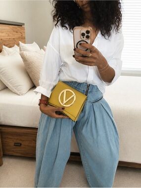 Valentino Yellow V-Logo Leather Mini Clutch